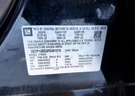 2015 GMC Sierra C1500 Sle z USA, uszkodzony, nr VIN 3GTP1UEC9FG481019